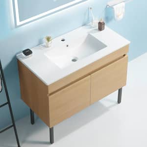 30 in. W x 20 in. H x 18 in. D Freestanding/Wall Mounted Bathroom Vanity with Single Sink, High Leg, Plywood, Light Oak