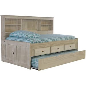 Light Ash Series Gray Twin Size Daybed with Three Drawers and Twin Trundle with Bookcase Headboard
