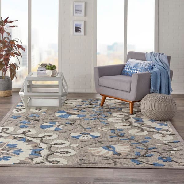 Aloha Gray/Multicolor 10 ft. x 13 ft. Floral Modern Indoor/Outdoor Patio Area Rug