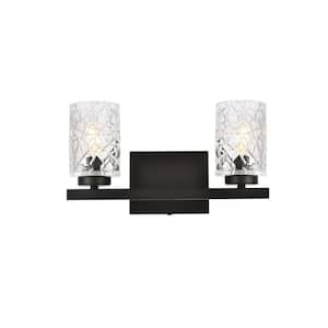 Home Living 14 in. 2-Light Black Vanity Light with Glass Shade