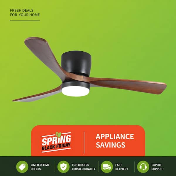 52 in. Integrated LED Indoor Flush Mount Matte Black Standard Ceiling Fan with Dimmable Light and Remote DC Motor