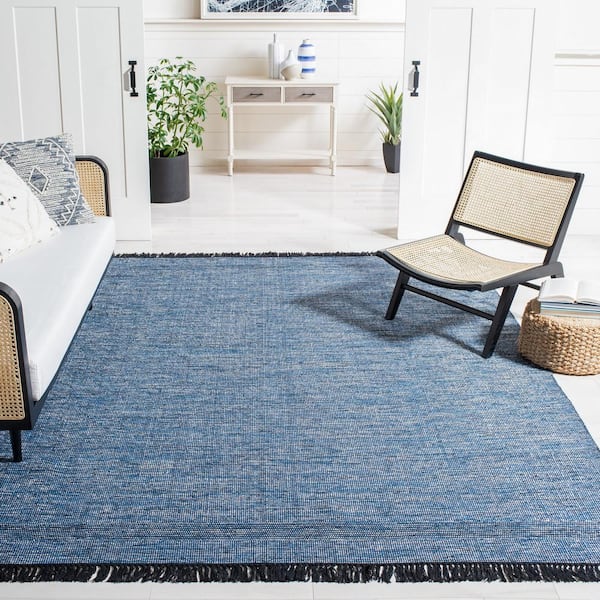 Montauk Blue/Black 8 ft. x 10 ft. Solid Color Border Area Rug