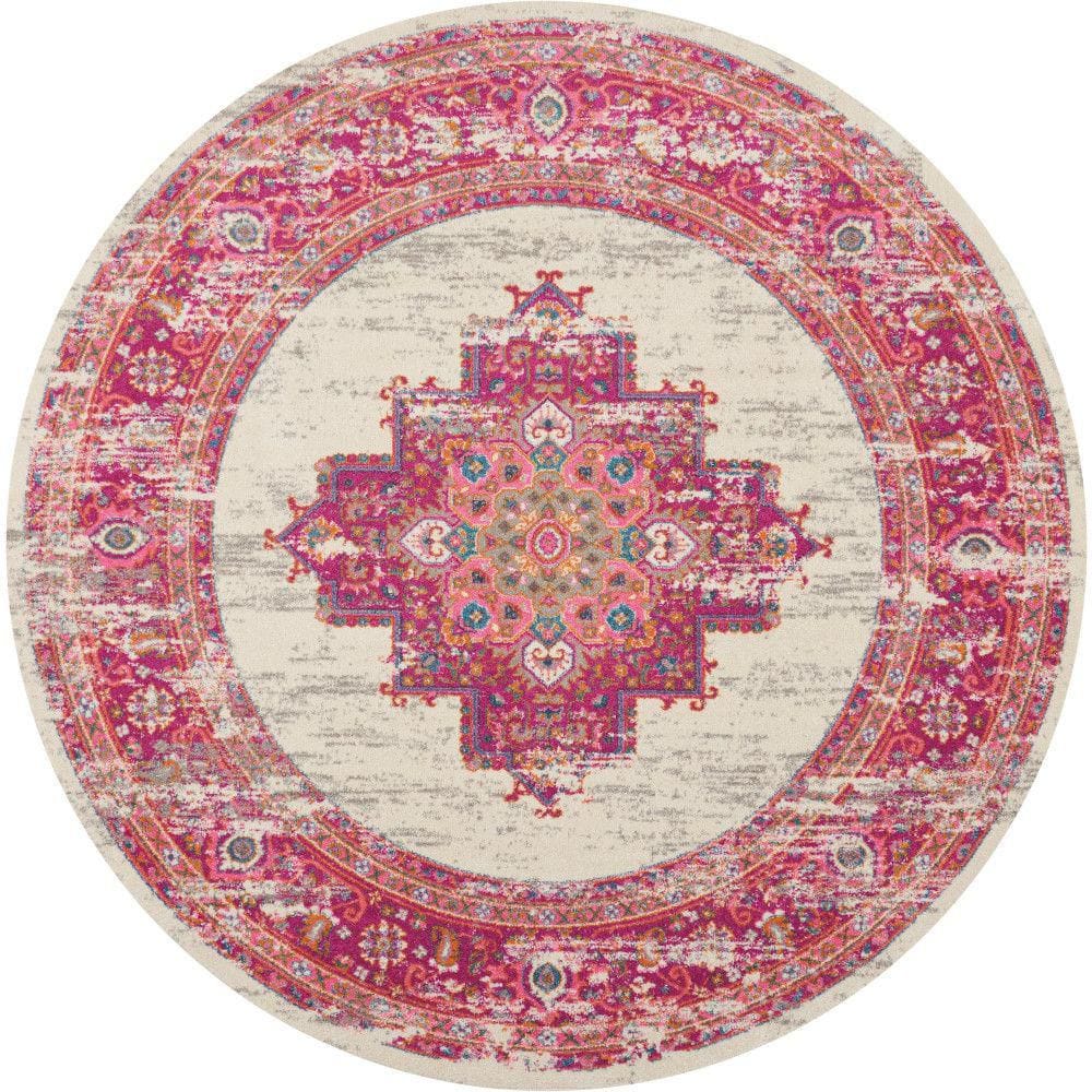 Passion Ivory/Fuchsia 8 ft. x 8 ft. Bordered Transitional Round Rug price history on PriceWatchPro