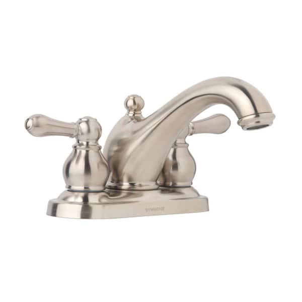 Symmons Allura 4 in. Centerset 2-Handle Bathroom Faucet with Drain Assembly in Satin Nickel