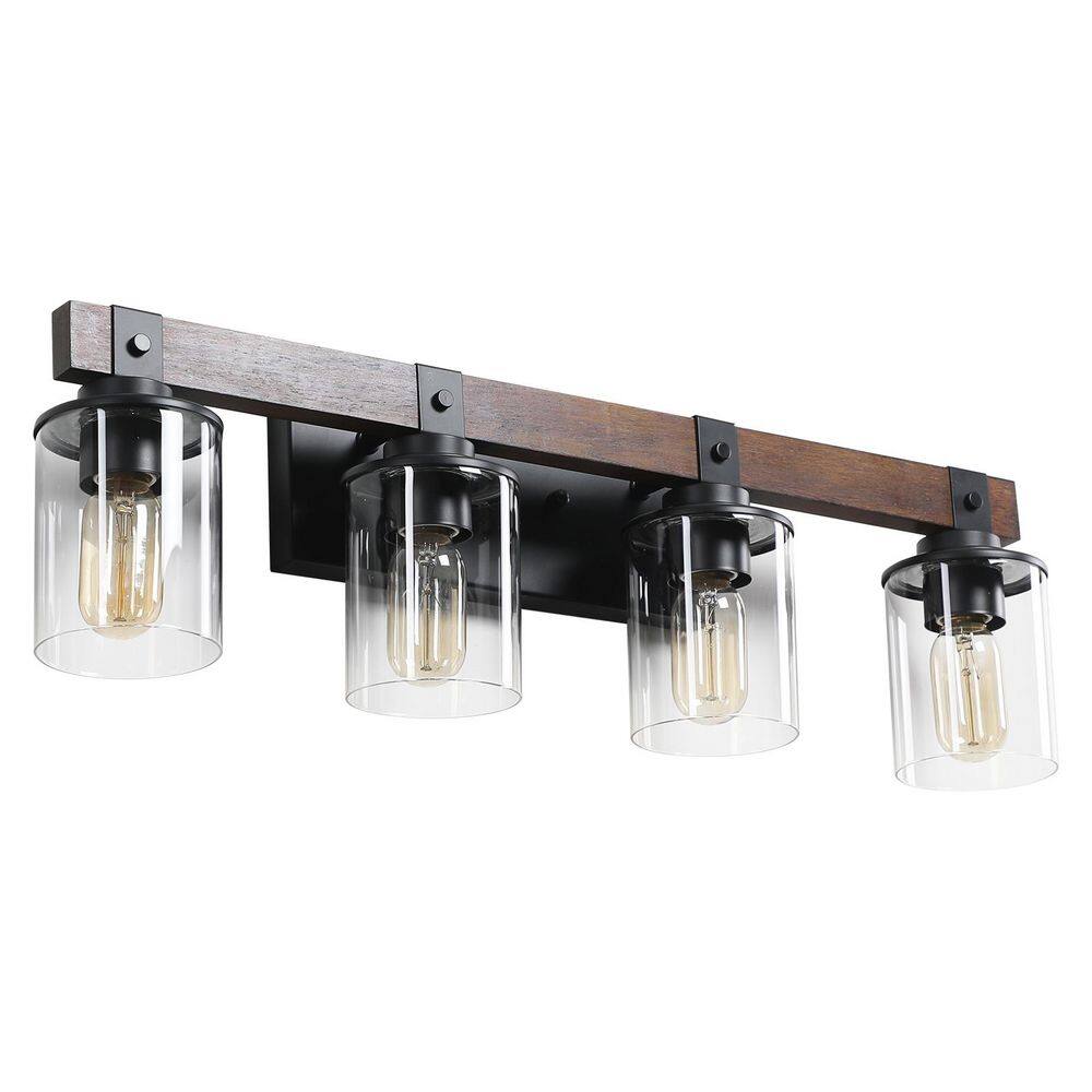27.2 in. 4-Light Black Farmhouse Rustic Bathroom Vanity Light with Clear Glass Shades price history on PriceWatchPro