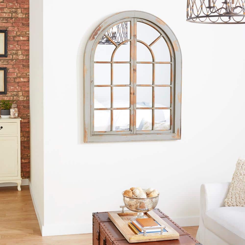 Gray and Brown Weathered Nautical Windowpane Wall Mirror