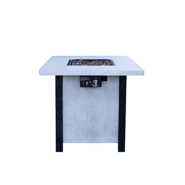Unbranded 28 in. Square Outdoor Fire Pit Table, 50000BTU with a Tabletop Cover for Courtyard Garden Patio, Creamy White