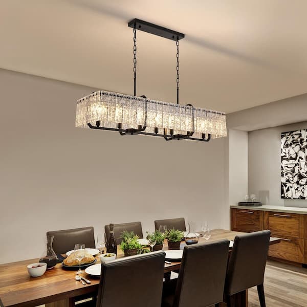 46.5 in. Modern Dimmable 7-Light Rectangle Black Crystal Chandelier for Dinning Room