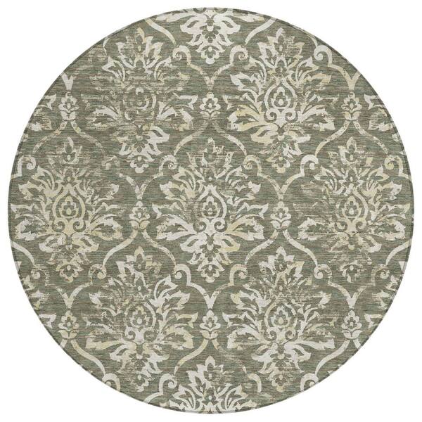 Chantille Machine Washable Indoor/Outdoor Abstract ACN3150 Basil 8 ft. x 8 ft. Round Rug