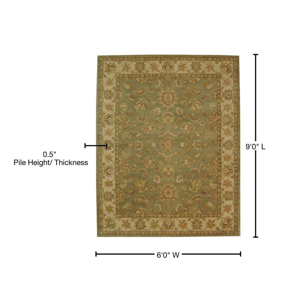 Handmade Green and Gold Wool Persian Area Rug 6' x 9'