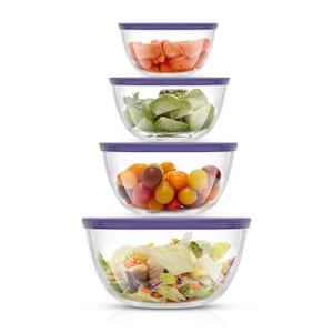 JoyFul 4 Piece Glass Purple Mixing Bowls Set With Airtight Lids