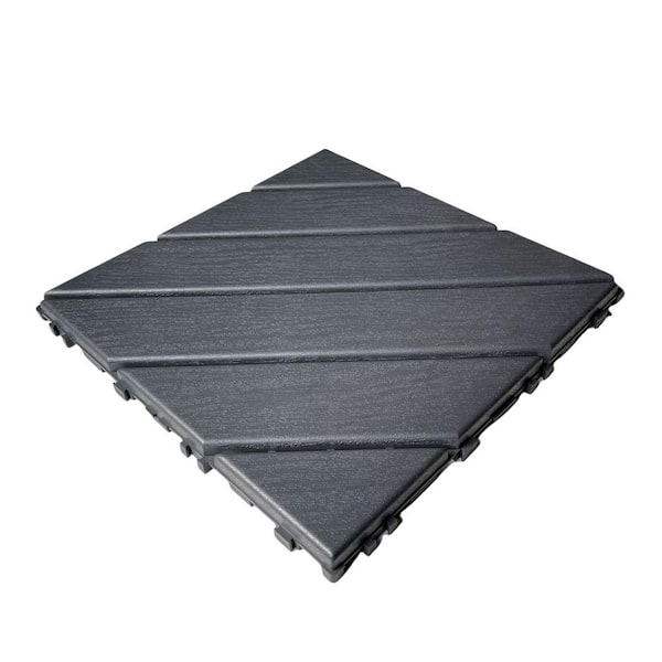 Miscool Anky 11.8 in. Square Waterproof Outdoor Flooring All Weather Plastic Interlocking Deck Tile in Dark Gray