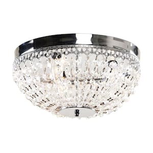 13.75 in. 3-Light Chrome Glam Flush Mount with Crystal Shade