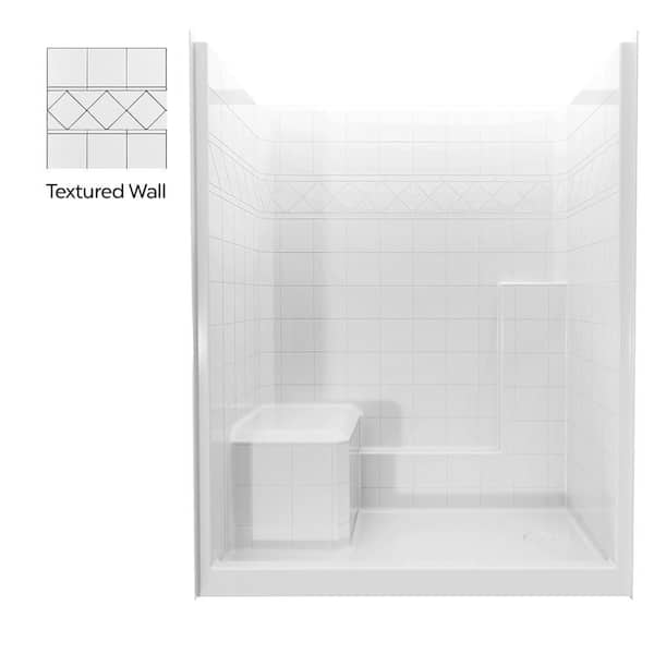 Basic 60 in. x 33 in. x 77 in. AcrylX 1-Piece Shower Kit with Shower Wall and Shower Pan in White, LHS Seat, RHS Drain