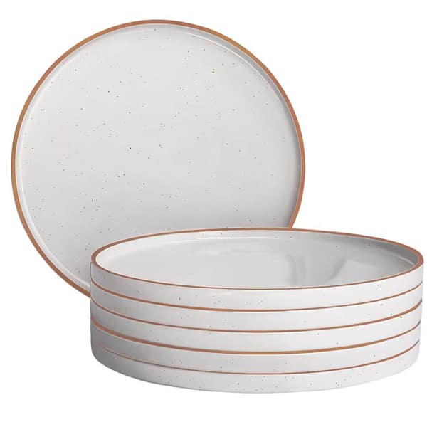 10.5 in. Ceramic Flat Dinner PlatesMicrowave, Oven, and Dishwasher Safe, Scratch Resistant in Vanilla White, Set of 6