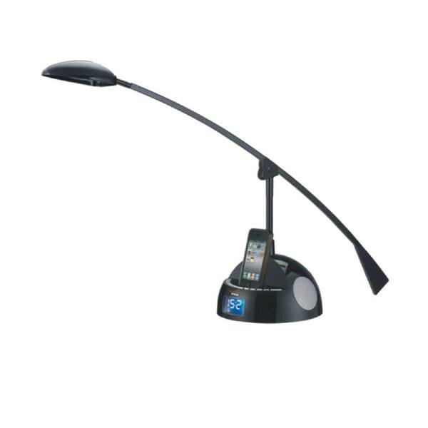 LighTunes 32 in. Black Apple Docking Balance Arm LED Speaker Lamp with Alarm Clock, FM Radio and USB Charging Port