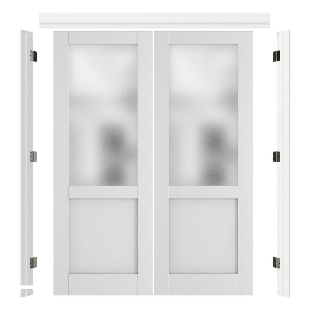 48 in. x 80 in. Top Frosted Glass Primed Wood Doors with Universal Jambs, Levers and Latch, Assembly Required Door Kit price history on PriceWatchPro