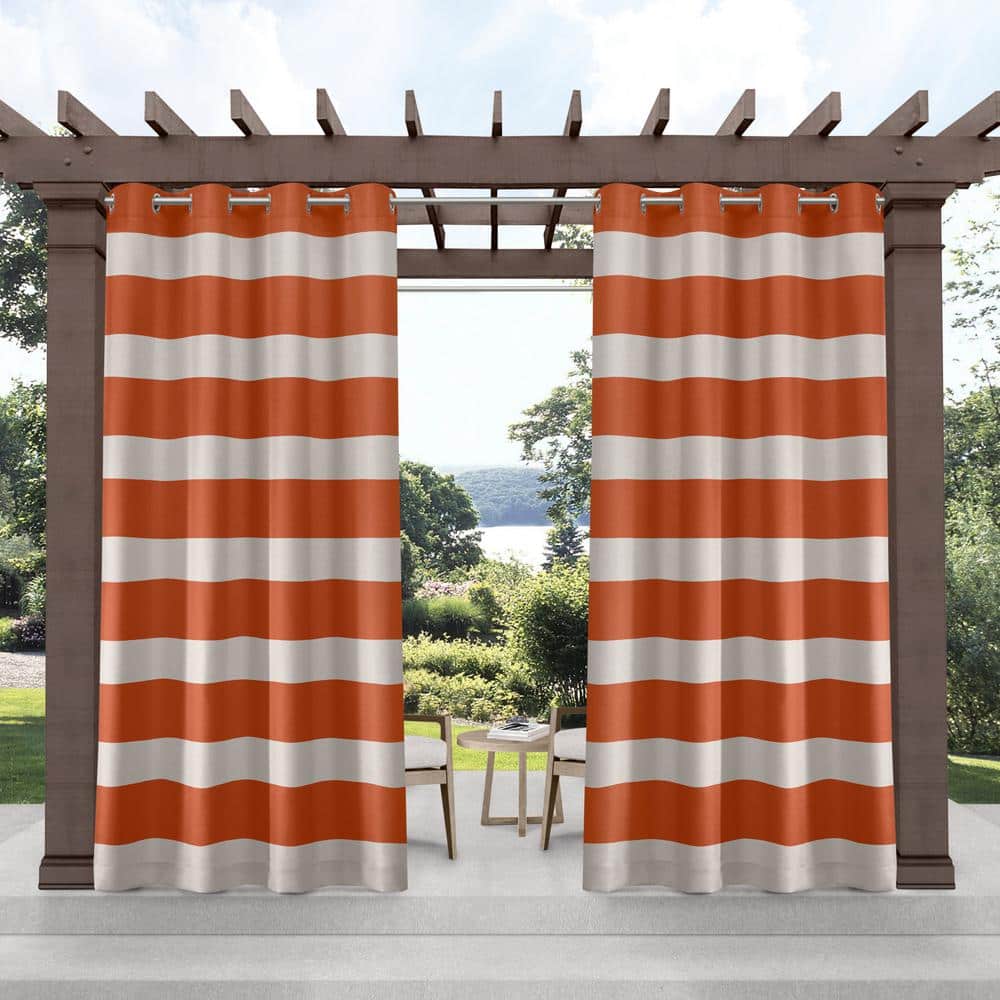 EXCLUSIVE HOME Cabana Mecca Orange Stripe Polyester 54 in. x 120 in.  Grommet Top Light Filtering Curtain Panel (Set of 2) YA013549DSEHG1 A180 -  The Home Depot, image size:1000x1000