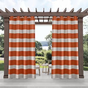 Cabana Mecca Orange Stripe Polyester 54 in. x 120 in. Grommet Top Light Filtering Curtain Panel (Set of 2)