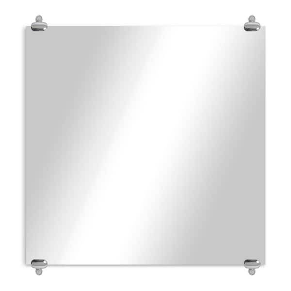 Unbranded Modern Rustic (27in. W x 27in. H) Frameless Square Wall Mirror with Chrome Oval Clips