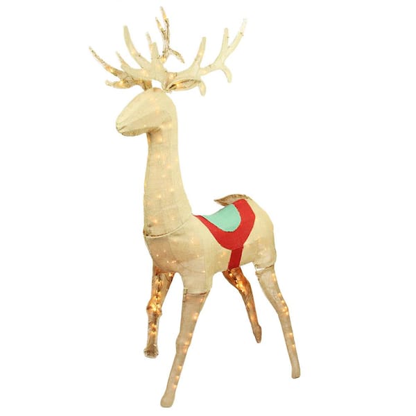 Northlight 60 in. Christmas Pre-Lit Rustic Burlap Standing Reindeer Outdoor Decoration
