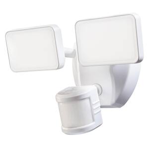 2000 Lumens LED Motion Sensor Wi-Fi Connected Voice Activated Wired Twin Head  White Outdoor Security Flood Light