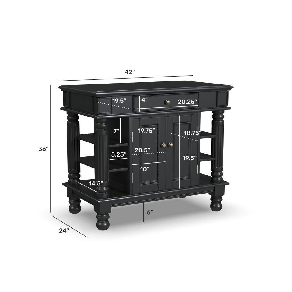 Americana Black Hardwood Kitchen Island with Shelves and Drawer