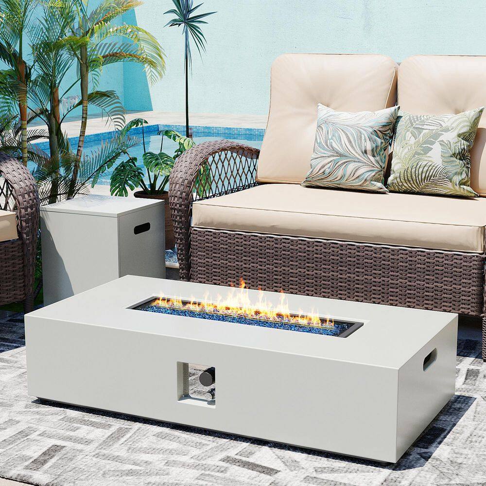 Outdoor 56in. Rectangular Iron Fire Pit Table with Propane Tank Cover in White price history on PriceWatchPro