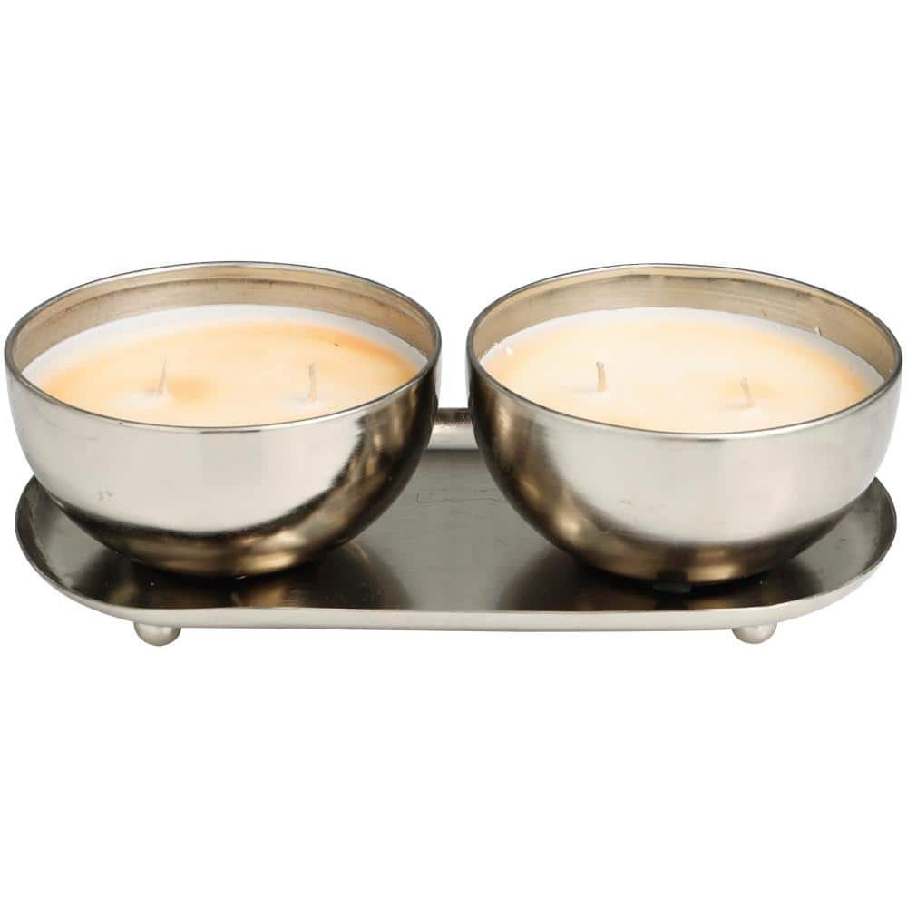 CosmoLiving by Cosmopolitan Silver Jasmine Scented 12 oz. 2 Wick Candle with White Wax (Set of 2)