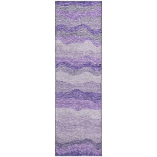 Mayfield Premium Machine Washable Abstract AMF2397 Purple 2 ft. x 7 ft. Runner Rug