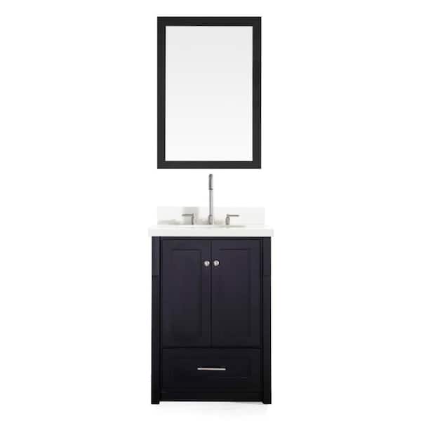Ariel Adams 25 in. Bath Vanity in Black with Quartz Vanity Top in Speckled White, Under-Mount Basin and Mirror