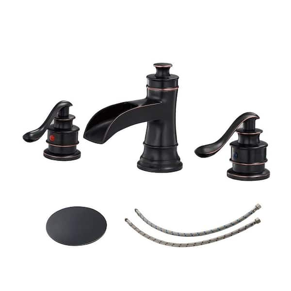 Unbranded 8 in. Widespread 2-Handle Bathroom Faucet With Pop-up Drain Assembly in Oil Rubbed Bronze