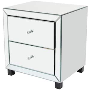 19 in. Silver Mirrored 2 Drawers Large Rectangle Mirrored End Table