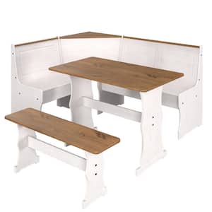 Classic Cottage 4-Piece Square Distressed White Pine Top Corner Booth Dining Room Set Seats 5