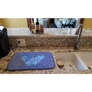 14 in. x 21 in. Multicolor Butterfly on Slate Blue Dish Drying Mat