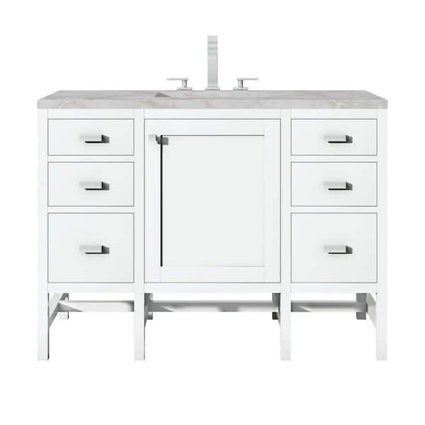 James Martin Vanities Addison 48.0 in. W x 23.5 in. D x 35.5 in. H Single Bathroom Vanity Glossy White and Victorian Silver Quartz Top