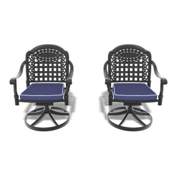 Cast Aluminum Outdoor Dining Set Chaise Lounge Swivel Chairs with Blue Cushions (Set of 2 )