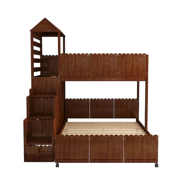 wetiny Walnut Twin-Over-Full Bunk Bed