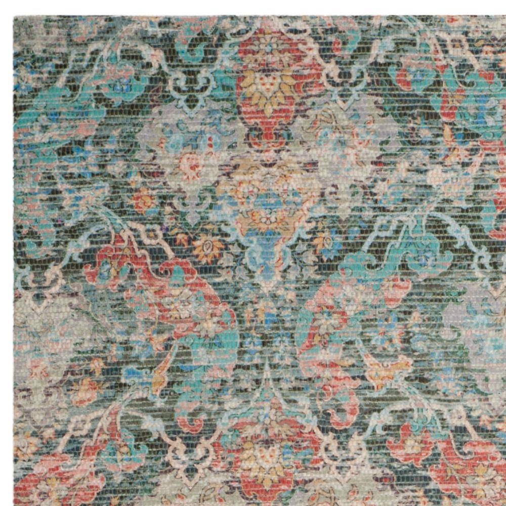 Saffron Coral Aqua Floral Hand-Loomed Wool Area Rug