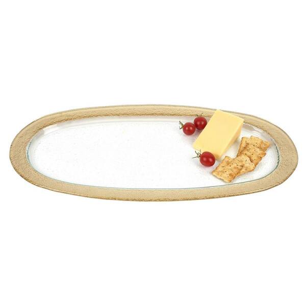 HomeRoots Gold Oval Glass 16 in. Decorative Serving Tray