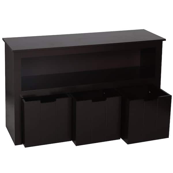 VEIKOUS Kids Toy Brown Storage Cabinet 3-Drawers Toddler's Room Chest Cabinet with Bookcase