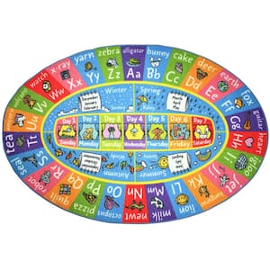 Multi-Color Boy Girl Kids Nursery Playroom Educational Learning ABC Alphabet Seasons Months 5 ft. x 7 ft. Oval Area Rug