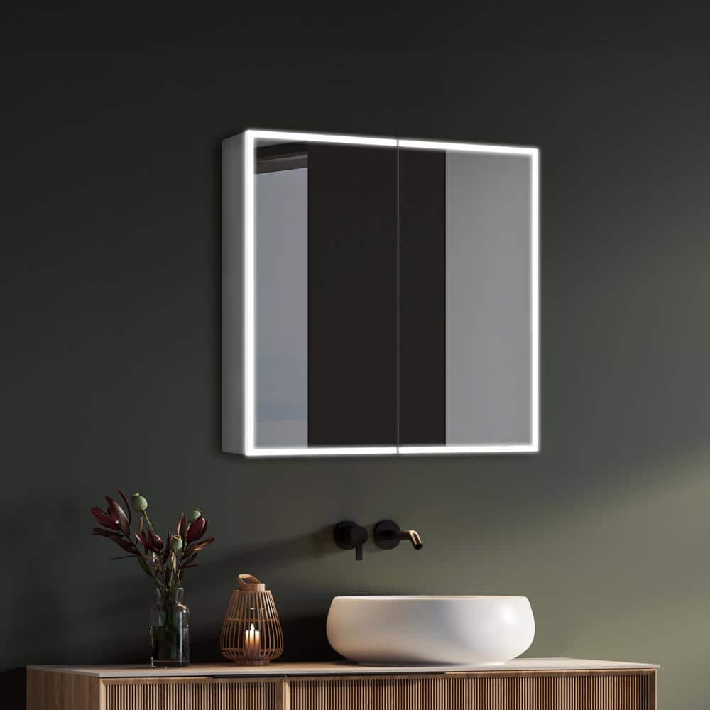 28 in. W x 28 in. H Square Framed Wall Mount LED Medicine Cabinet Bathroom 