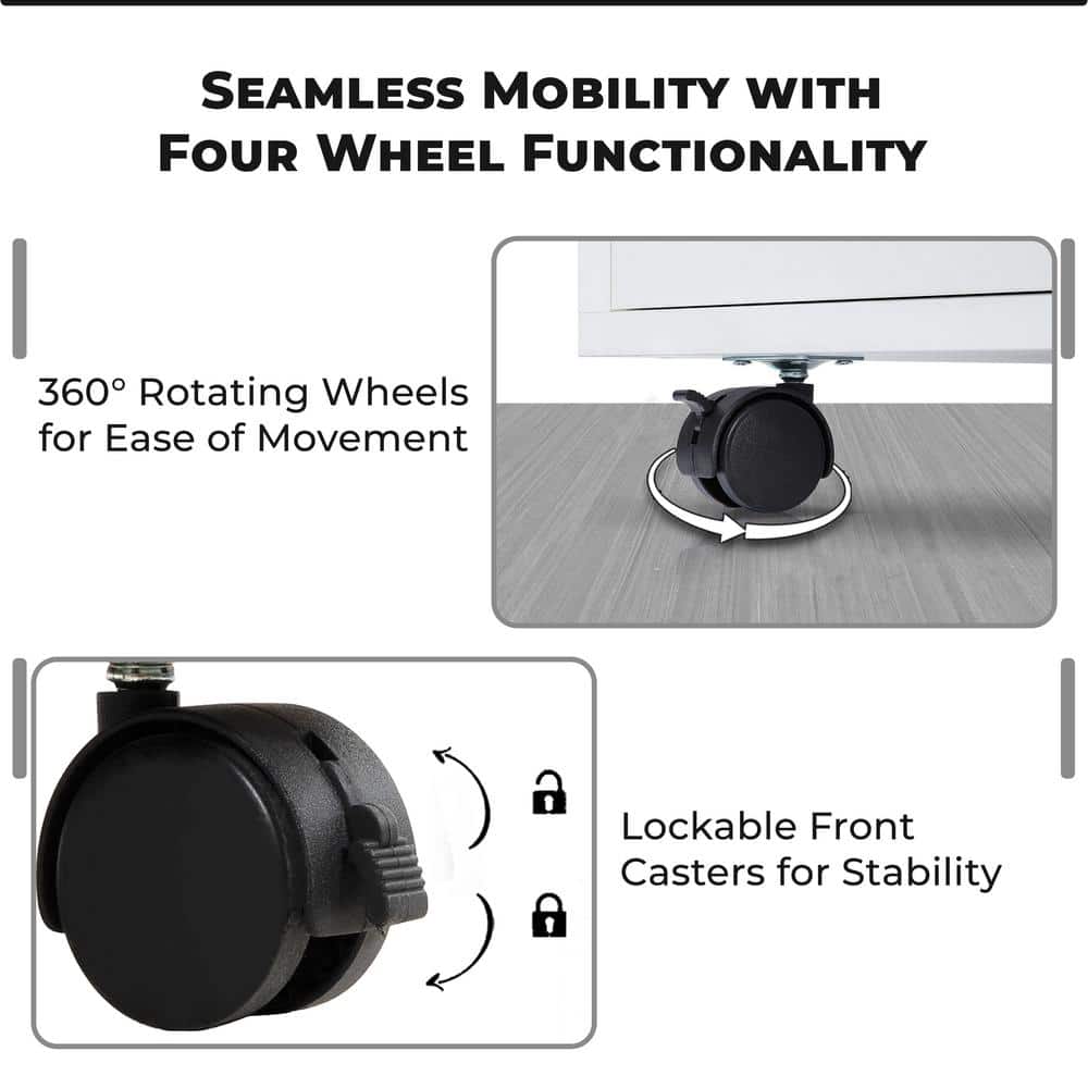 White 6-Drawer Mobile Lateral File Cabinet with Wheels