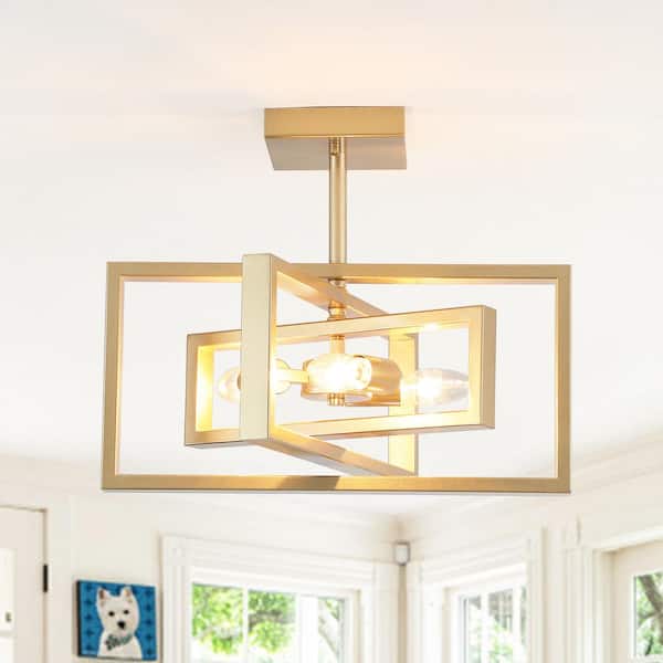 ZJVAIVE 15.8 in. 3-Light Gold Modern Semi-Flush Mount Ceiling Light for Kitchen Island