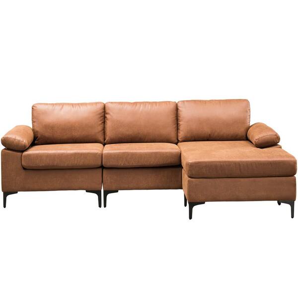 Slope Arm Suede Fabric L Shaped Sofa, Suede Leather Sofa
