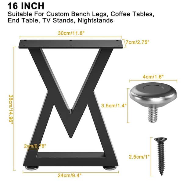 Angel Sar 11.8 in. L x 16 in. H Black Metal V-Shape Table Legs for