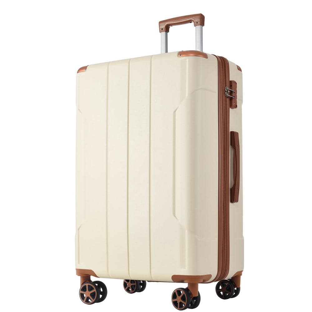 Polibi 28 in. White/Brown Hardshell Luggage Spinner Suitcase with