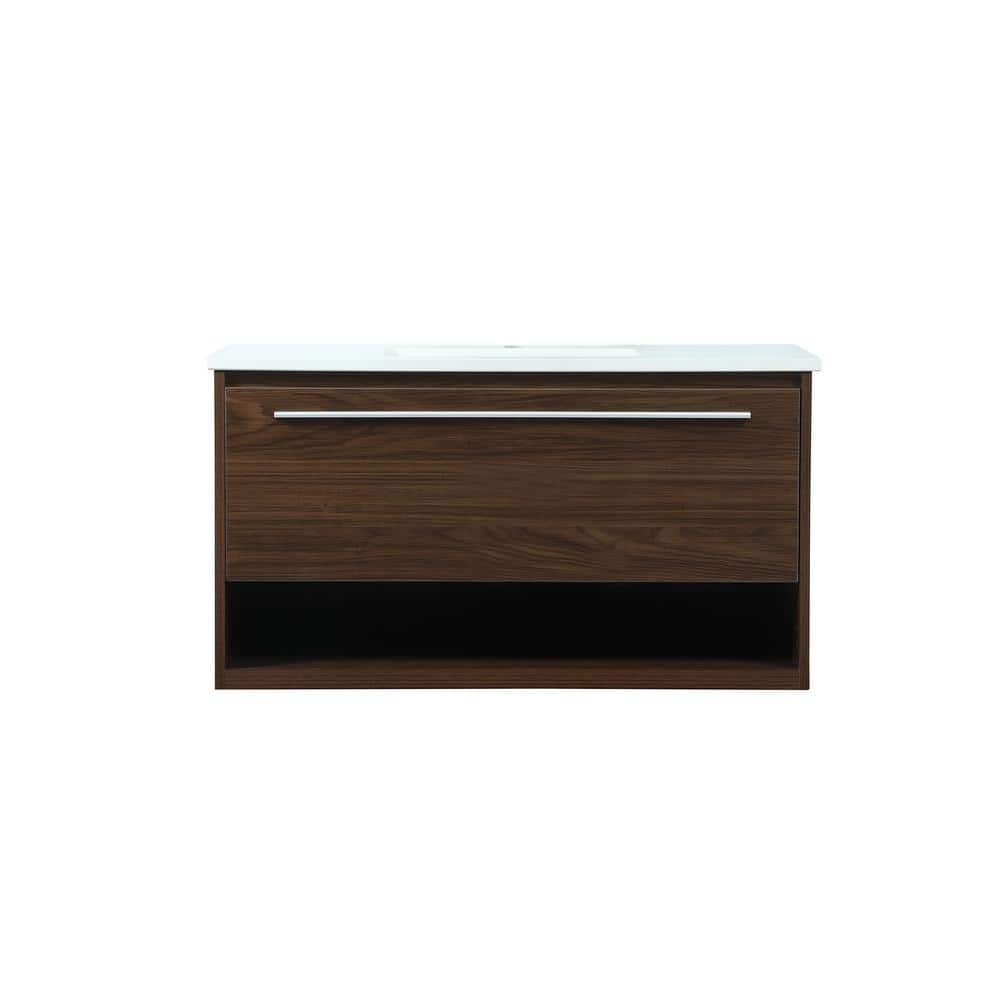 Simply Living 36 in. Single Bathroom Vanity in Walnut with Quartz ...