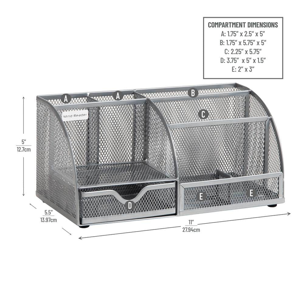 Silver Metal Mesh Multifunctional Desktop Organizer with 7 Compartments
